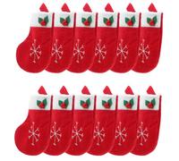 BESTonZON 12 Pezzi Calze Natalizie Rosse Design Facile da Appendere, Porta Posate Creativo per Decorazioni di Natale e Tavola Festiva a Tema Albero di Natale