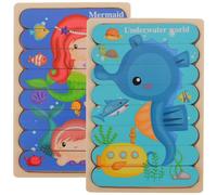 BESTonZON 2sets Gioco Puzzle Legno Giocattolo Educativo Cartoon con Doppio Lato per Sviluppo Cognitivo E Relazione Genitore-Figlio