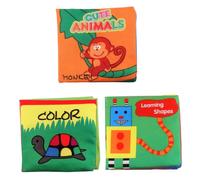 BESTonZON 3 Pezzi Libri di Stoffa per Ragazzo Ragazza Giochi Educativi Tattili Resistenti e Lavabili Libro Sensoriale Morbido con Animali Colori e Forme per Prima Infanzia