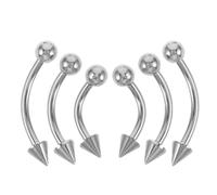 BESTonZON 6 Pezzi Piercing Sopracciglio in Acciaio Inossidabile Chirurgico Barbell Curvi Leggeri Bilanciere Curvo Anelli Piccoli per Piercing al Viso Uomo e Donna Gioielli Vintage per