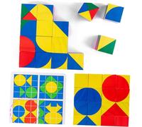 BESTonZON Blocco di Pensiero Spaziale in Legno 3D Puzzle Educativo 16 Mattoncini 13 Carte Sfida e 10 Carte Design Giocattolo Creativo per Scuola e Asilo