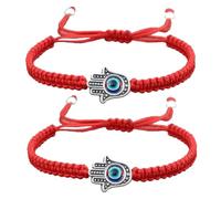 BESTonZON Braccialetti Intrecciati Regolabili Amuleto Anti-malocchio in Lega e Corda, Set da 2 Pezzi Rossi, Bracciali di Protezione Unisex per Uso Quotidiano e Regalo