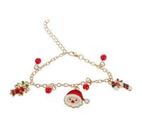 BESTonZON Braccialetto Natalizio con Ciondoli Babbo Natale, Campanella e Bastoncino di Zucchero, Regolabile in Lega Resistente con Smalto Lucido, Gioielli a Tema Festa per Donne e Ragazze