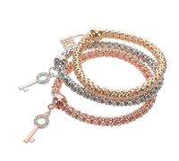 BESTonZON Bracciali Elastici Portachiavi da Donna Set 3 Pezzi Ciondoli Lucchetto e Cristalli Braccialetti Multistrato Catena Popcorn per Accessorio Moda e Uso Quotidiano