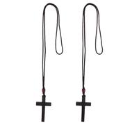 BESTonZON Collana Ciondolo a Croce in Legno Nero di Ebano 2 Pezzi Collana Religiosa Unisex Catena Robusta Gioielli per la Preghiera e Accessorio Punk per Feste e Momenti Spirituali