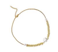 BESTonZON Collana Ciondolo a Perla Barocca e Catena a Spiga di Grano in Acciaio Inox Gioiello da Collo Elegante per Donna Accessorio Clavicola Moda per Feste e Uso Quotidiano