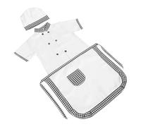 BESTonZON Costume da Chef per Grembiule Grigio a Quadri e Cappello Set Gioco di Ruolo Cucina Taglia 140 Grembiule Tasche Regolabile per Abbigliamento Pratico per Attività Creative