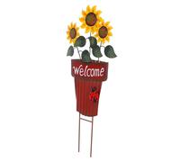 BESTonZON Inserto per fioriera in ferro battuto di grandi dimensioni palo da giardino di girasole arredamento del prato floreale del vaso di fiori palo decorativo ferro da stiro rosso