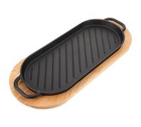 BESTonZON per Bistecca Set da 1 Pezzo in Ghisa con Doppia Maniglia, Facile da Pulire Senza Sbavature con Base in Legno per Ristoranti e