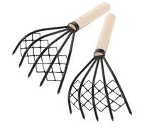 BESTonZON Rastrello per Vongole con Rete in Acciaio al Carbonio e Manico in Legno, Set 2 Pezzi per Scavo Frutti di Mare in Spiaggia, Attrezzo Resistente con Doppio Rinforzo e Impugnatura