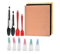 BESTonZON Set 3 Tappetini per Barbecue 40X33 CM in Fibra di Vetro Antiaderente Resistenti Alte Temperature Riutilizzabili per Grigliare Verdure Carne e Pesce Accessori per Cucina