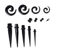 BESTonZON Set 54 Pezzi Strumenti per Espansione Orecchie Conici Acrilici Neri Auricolari Resistenti in Gel di Silice Medico Kit Pratico per Allungamento Padiglione Auricolare o-Ring