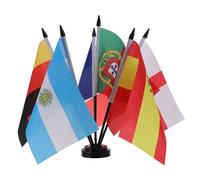 BESTonZON Set 6 Mini Bandiere da Tavolo Nazionali 2026 con Supporto in Plastica Nera - Spagna, Francia, Inghilterra, Argentina, Germania, Portogallo - Decorazioni per Feste Sportive