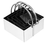 BESTonZON Set di 5 formine quadrate in acciaio inox con manico per biscotti, stampi per torte e mousse per cuocere