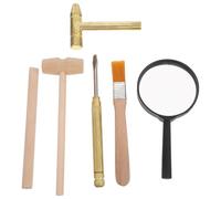 BESTonZON Set di scavo per bambini, per archeologia, con scalpello in metallo, martello in legno, pennello e lente d'ingrandimento, per dinosauri, fossili, pietre preziose, giocattolo educativo