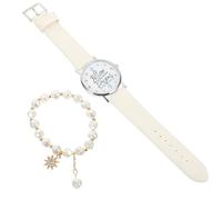BESTonZON Set Orologio e Bracciale Design Elegante e Leggero Cinturino Regolabile per Ragazza in Lega Bianca e Vetro per Uso Quotidiano