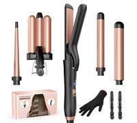 BESTOPE MIX Ferro arricciacapelli con piastra lisciante, ferro arricciacapelli 3 fusti in ceramica antistatica per capelli con temperatura regolabile Riscaldamento rapido rosa oro 5 in 1
