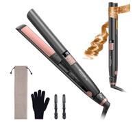 BESTOPE MIX Piastra Capelli 2in1, 15S Riscaldamento, 80-230°C, Rosa e Nero | Piastra Ceramica LCD Display, Capelli ricci e capelli lisci, per Capelli Spessi e Crespi, Custodia e Guanto Inclusi