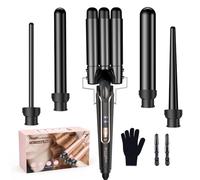 BESTOPE PRO Ferro arricciacapelli 3 fusti di ferro ondulato 5 in 1 - Set di 3 botte per onde grandi, regolazione della temperatura, riscaldamento rapido e guanto, 2 clip, nero