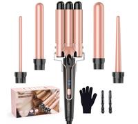 BESTOPE PRO Ferro arricciacapelli 3 fusti di ferro ondulato 5 in 1 - Set di 3 botte per onde grandi, regolazione della temperatura, riscaldamento rapido e guanto, 2 clip, oro rosa