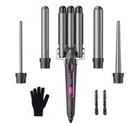 BESTOPE PRO Ferro arricciacapelli 3 fusti di ferro ondulato 5 in 1 - Set di 3 botte per onde grandi, regolazione della temperatura, riscaldamento rapido e guanto, 2 clip, Grigio