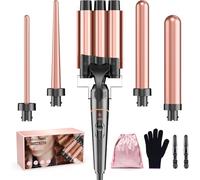 BESTOPE PRO Set di ferro arricciacapelli 5 in 1 - 3 fusti in ceramica per ricci e onde grandi - Riscaldamento rapido, 2 livelli di temperatura, bigodini con guanto e 2 clip, anti-crespo, doppia