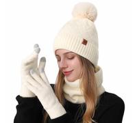 BESTORI Cappello Scaldacollo Guanti Invernale Set Uomo Donna Berretto in Maglia Guanti Touch Screen Sciarpa Caldi per Trekking Sci, Crema