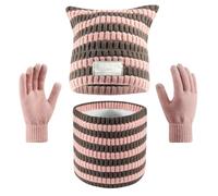 BESTORI Cappello Sciarpa Guanti Set Invernale Uomo Donna Guanti Touch Screen Berretto in Maglia Scaldacollo 3 in1 Kit Accessori Caldi, Rosa