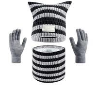 BESTORI Cappello Sciarpa Guanti Set Invernale Uomo Donna Guanti Touch Screen Berretto in Maglia Scaldacollo 3 in1 Kit Accessori Caldi, Grigio
