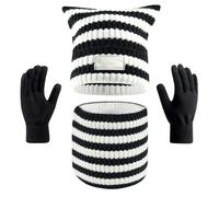BESTORI Cappello Sciarpa Guanti Set Invernale Uomo Donna Guanti Touch Screen Berretto in Maglia Scaldacollo 3 in1 Kit Accessori Caldi, Nero