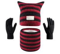 BESTORI Cappello Sciarpa Guanti Set Invernale Uomo Donna Guanti Touch Screen Berretto in Maglia Scaldacollo 3 in1 Kit Accessori Caldi, Rosso