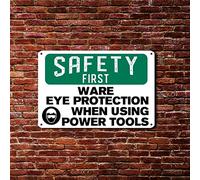 BESTORLOVE Safety First Ware - Cartello in metallo con protezione per gli occhi, con attenzione, 20,3 x 30,5 cm, facile da montare, resistente alle intemperie, decorazione da parete per casa, bar, pub