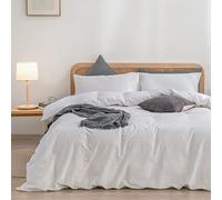 BESTOUCH Set copripiumino in 100% cotone lavato al tatto, super morbido, confortevole, chic, leggero, 2 pezzi, set di biancheria da letto per la casa, tinta unita, bianco brillante, per letto