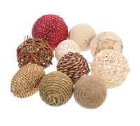 BESTOYARD 10pezzi Palline Decorative in Cotone Lino e Rattan, Stile Rustico Chic, Resistenti e Sicure per Decorare la Scrivania la Casa nel Periodo delle Feste