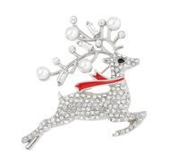 BESTOYARD Spilla Natalizia a Forma di Piccolo Cervo con Cristalli, Accessorio per Abbigliamento in Lega e Cristalli Argento, per Feste di Natale e Premi di Giochi