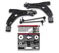 BESTPRICE 2x braccio di controllo assale anteriore inferiore destro e sinistro + set di estrattori per cuscinetti in gomma silentbloc tool, 2x asta di accoppiamento anteriore