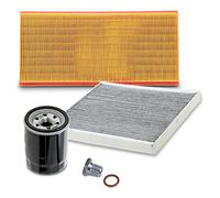 BESTPRICE Set di filtri di ispezione con 1x filtro aria, 1x filtro abitacolo con carboni attivi, 1x filtro olio con vite e anello di tenuta compatibile con ALFA ROMEO MITO, FIAT DOBLO, GRANDE PUNTO