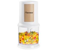 Bestron AKC200NH - Tritatutto elettrico multifunzione con due lame da taglio e capacità da 500 ml, grande pulsante a impulsi, 3.000 giri/min, collezione Nordic Home, colore: bianco opaco/legno