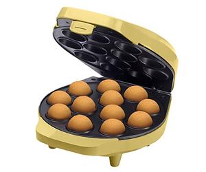 Bestron macchina per cake pop di dal design retrò, con maggiordomo per cake pop, forchetta e 12 bastoncini per cake pop, 700 W, colore: giallo