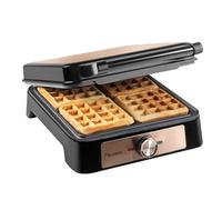 Bestron Piastra per waffle belga, per waffle belga, per 4 waffle, dimensioni 10 x 10 cm, spessore: 1,5 cm, termostato continuo e semafora, adatto per famiglie o Pasqua, colore: rame