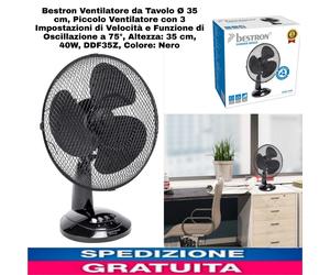 Bestron Ventilatore da Tavolo Ø 35 cm, Piccolo con 3 Ø 35, Nero [EEK: Non applicabile]