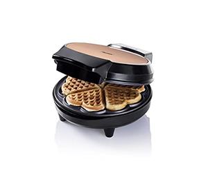 Bestron Waffle Maker, piastra per waffle a forma di cuore, macchina per waffle con antiaderente & indicatoro luminso, collezione Copper Collection, 700 Watt, colore: Rame