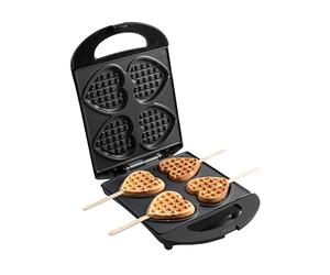 Bestron Waffle Maker, piastra per waffle a forma di cuore per waffle su un bastone, macchina per waffle con antiaderente & indicatoro luminso, collezione Sweet Dreams, 700 watt, colore: nero