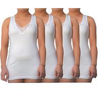 BestSale247 4 | 8 canottiere da donna - Canottiera extra lunga con bel pizzo in 100% cotone pettinato senza cuciture laterali - Taglie da 36 a 38 a 56 - 58, 4 pezzi | bianco, 58-60