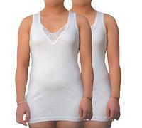 BestSale247 4 | 8 canottiere da donna - Canottiera extra lunga con bel pizzo in 100% cotone pettinato senza cuciture laterali - Taglie da 36 a 38 a 56 - 58, 2 pezzi | bianco, 62/64 IT
