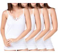 BestSale247, canotta da donna, 4 o 8 pezzi, bianca, extra lunga, con bel pizzo, in 100% cotone pettinato, senza cuciture laterali, taglie dalla 42-44 alla 62-64, 4 pezzi | Spaghetti bianchi, 62/64 IT