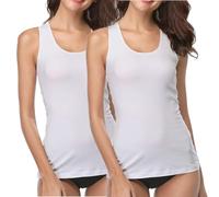 BestSale247 Canottiera da donna, 2/4 pezzi, colore bianco, nero, extra lunga, in 100% cotone pettinato, senza cuciture laterali, 2 pezzi, canotta bianca, 46-48