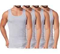 BestSale247 - Canottiera intima classica da uomo, a coste sottili, 100% cotone, confezione da 2 o 4 pezzi, colore: Bianco/Nero/Grigio melange Grigio mélange Large