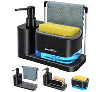 Bestseek Set dispenser di sapone per mani e piatti, con vassoio, doppio dispenser di sapone con supporto per spugna e porta strofinacci, organizer 5 in 1, per lavello da cucina, piano di lavoro, utile