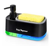 Bestseek Set dispenser di sapone per mani e piatti per cucina, doppio dispenser di sapone con supporto per spugna, dispenser 3 in 1 per sapone da appoggio per lavello da cucina, utili gadget da